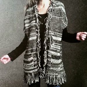 Pure Hand Knit Black & White Fringe Vest Size S/M